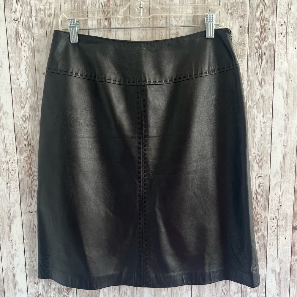Apostrophe Black Leather Mini Western Stitched Vintage Edgy  Skirt 10